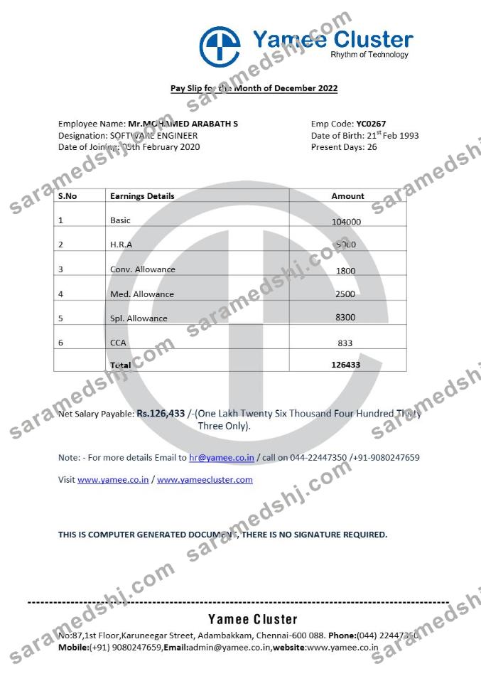 Yamee Cluster software company payslip template in Word and PDF formats.pdf, 2